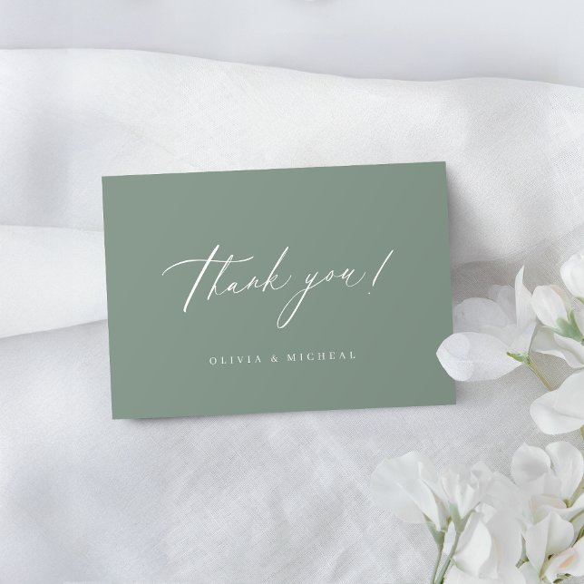 Sage Green modern script minimalist wedding Thank You Card (Sage Green modern script minimalist wedding Thank You Card)