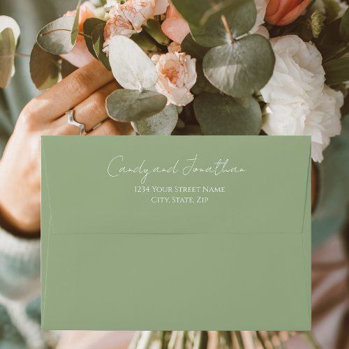Sage Green Modern Script Wedding Envelope