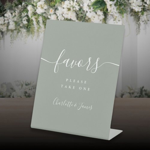 Sage Green Modern Script Wedding Favors Table Pedestal Sign