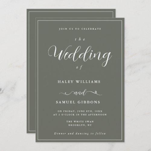 Sage Green Modern Script Wedding Invitation