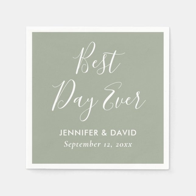 Sage Green Modern Script Wedding Napkins (Front)