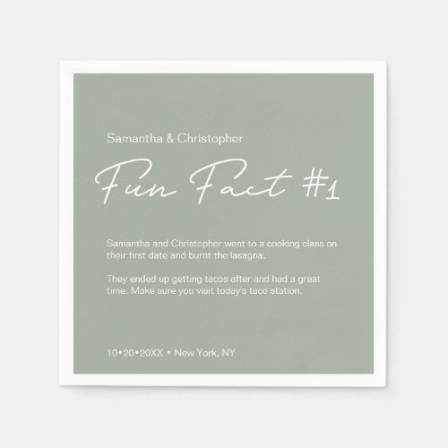 Sage green Modern Simple Couple fun fact Wedding Napkins