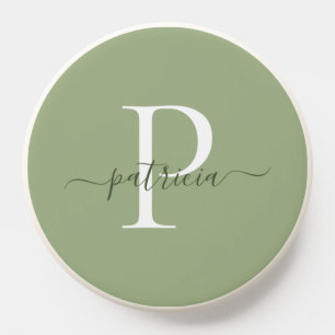 Sage Green Modern Simple Elegant Monogram PopSocket