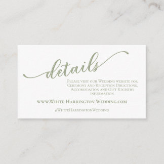 Sage green modern simple minimal wedding website enclosure card