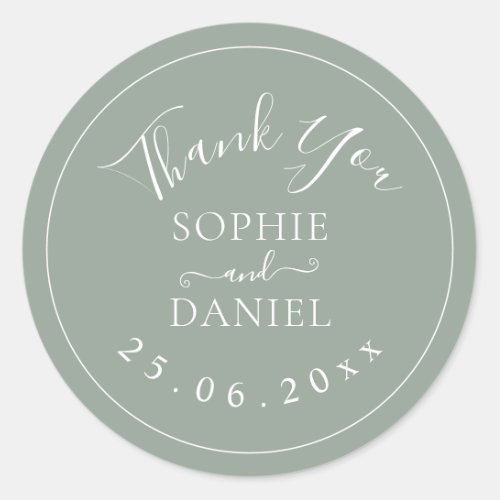 Sage Green Modern Thank You Wedding Favors Classic Round Sticker