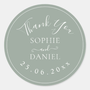 Sage Green Modern Thank You Wedding Favors Classic Round Sticker