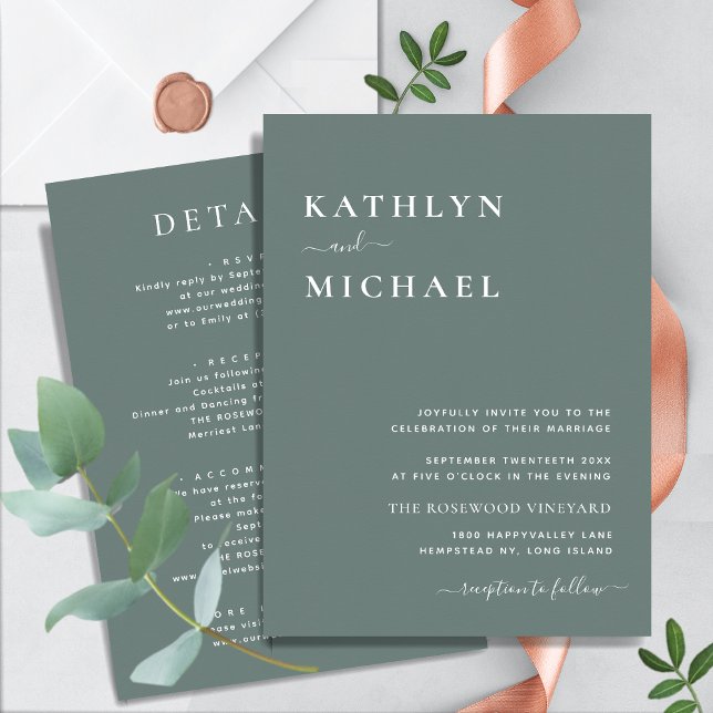 Sage Green Modern Typography All In One Wedding Invitation (Creator Uploaded)