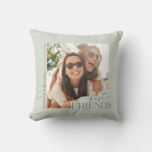 Sage Green Modern Typography Best Friends Photo Throw Pillow