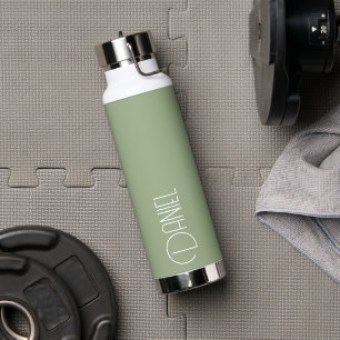 Sage Green Modern Typography Personalized Water Bottle