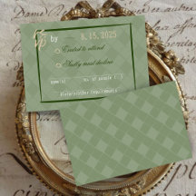 Sage Green Modern Vintage Harlequin Wedding RSVP