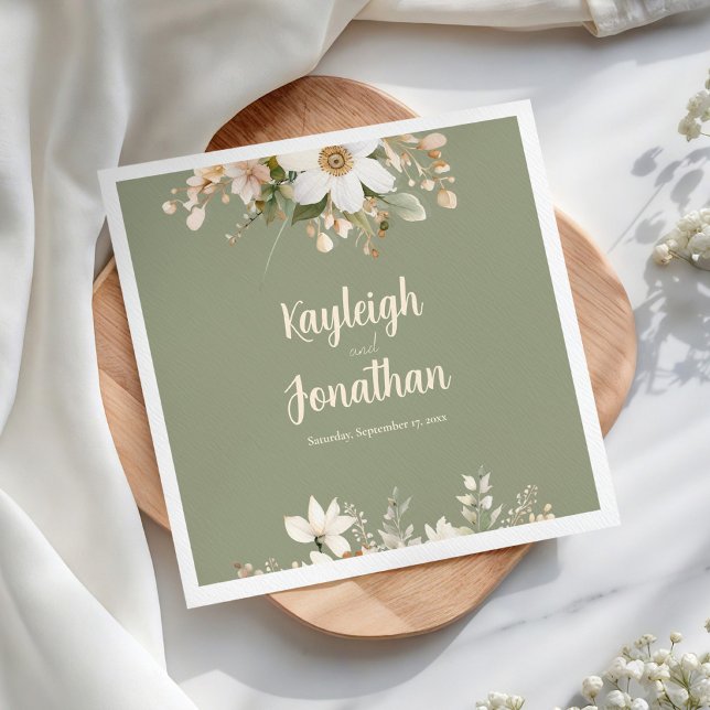 Sage Green Modern Watercolor Floral Wedding Napkins (Creator Uploaded)
