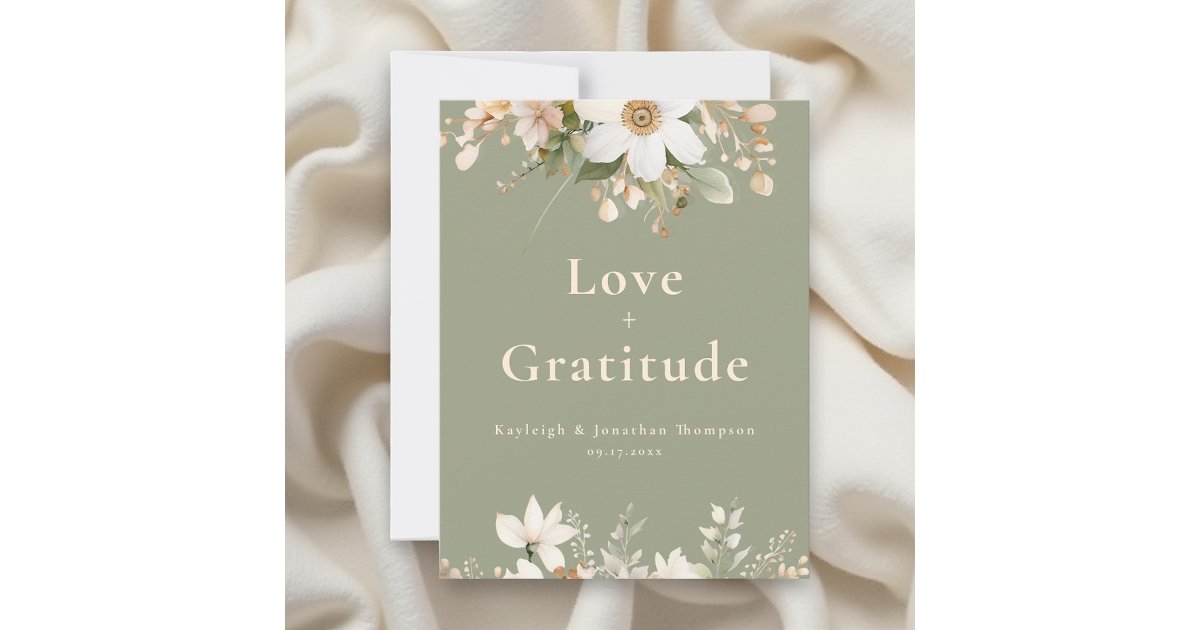 Sage Green Modern Watercolor Floral Wedding Thank You Card | Zazzle