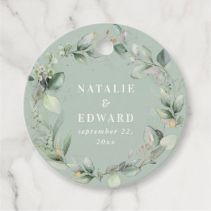 Sage green modern watercolor foliage wedding favor tags