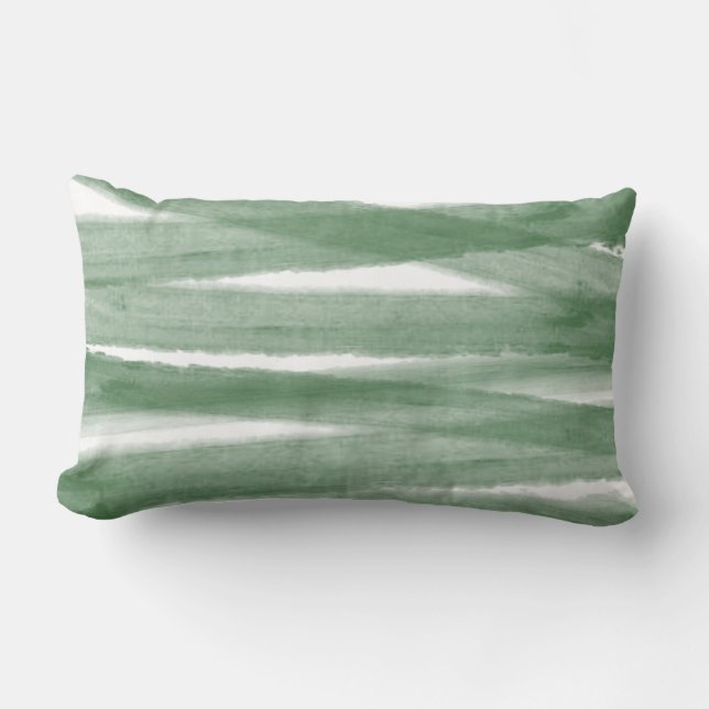 Sage Green Modern Watercolor Striped Lumbar Pillow (Front)