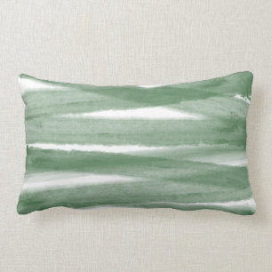Sage Green Modern Watercolor Striped Lumbar Pillow