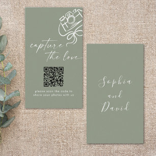 Sage Green Modern Wedding Capture The Love QR Code Enclosure Card