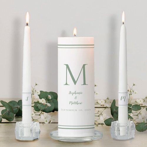 Sage Green Modern Wedding Ceremony Bride Groom Unity Candle Set