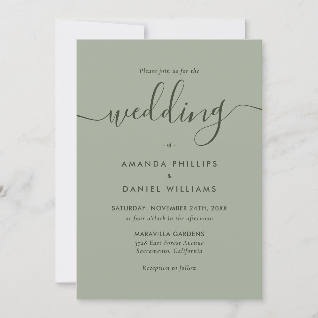 Sage Green Modern Wedding Invitation | Zazzle