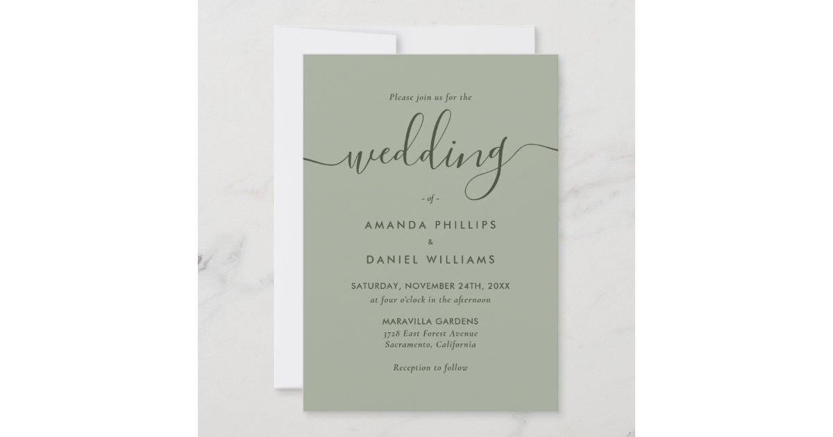 Sage Green Modern Wedding Invitation | Zazzle