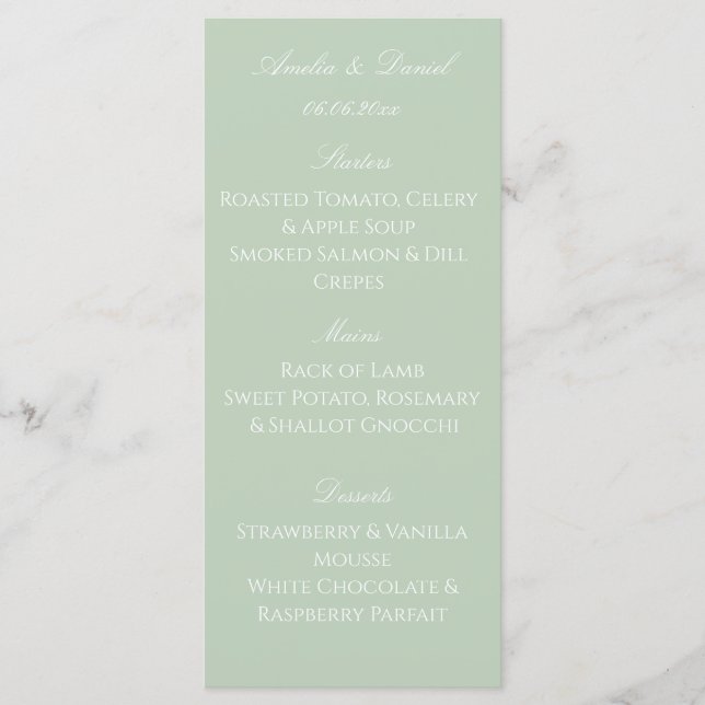  Sage Green Modern Wedding Menu Card (Front)