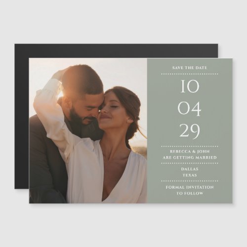 Sage Green Modern Wedding Photo Save The Date Magnetic Invitation
