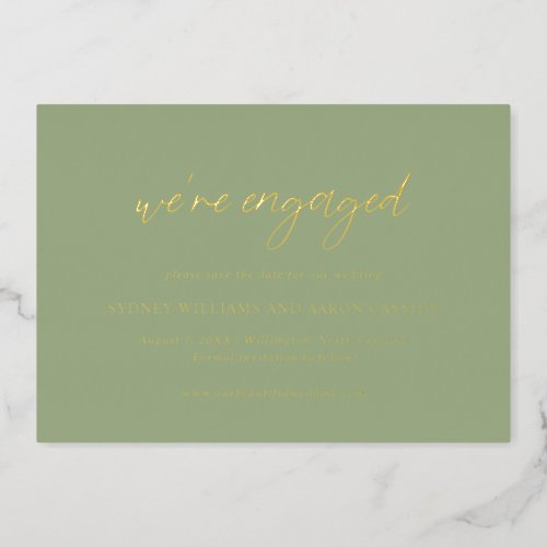 Sage Green Modern Wedding Save the Date Foil Invitation