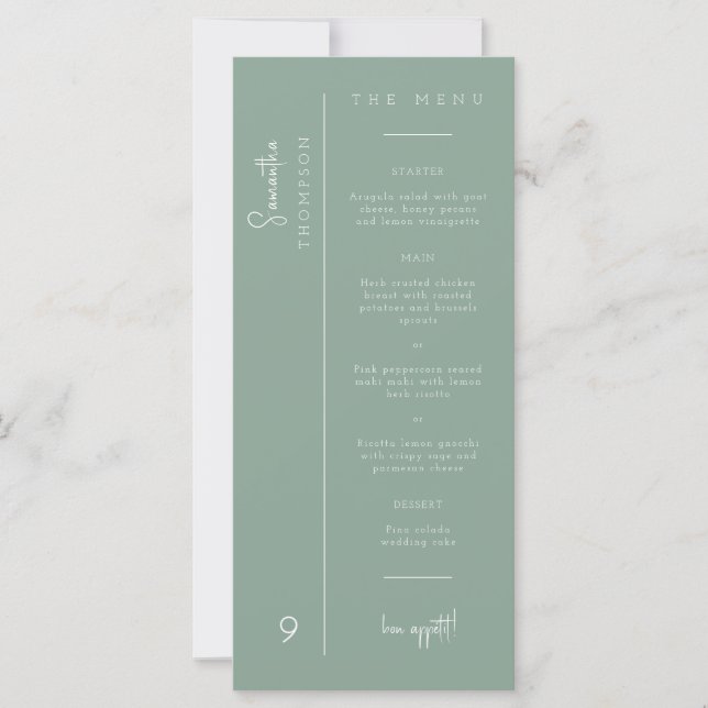 Sage Green Modern Wedding Thank You Placecard Menu (Front)