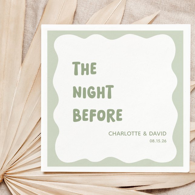 Sage Green Modern Welcome Party Rehearsal Dinner Napkins (Elevate 'The Night Before' with these elegant sage green napkins at your chic rehearsal dinner.)