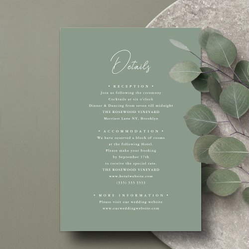 Sage Green Modern Whimsical Script Wedding Enclosure Card