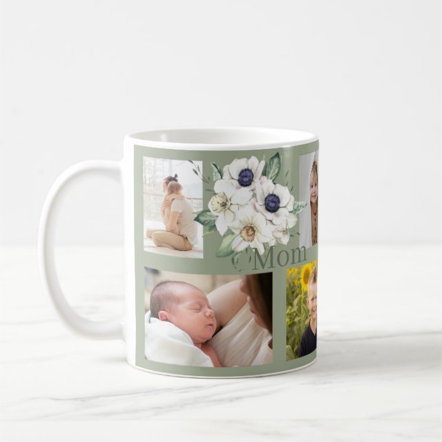 Sage Green Mom Photo Collage Coffee Mug (Left)