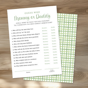 Sage Green Mommy or Daddy Baby Shower Game Card
