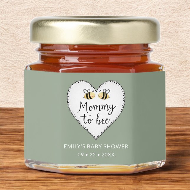 Sage Green Mommy to Bee Heart Baby Shower Honey Jar Favors (Creator Uploaded)