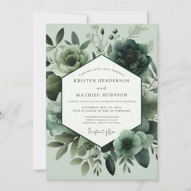 Sage Green Monochromatic Bloom Wedding Invitation (Front)