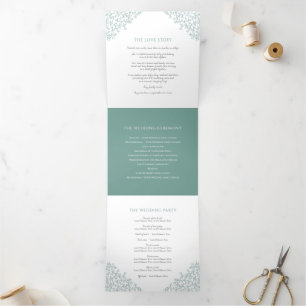 Sage green monogram art story dedication wedding Tri-Fold program