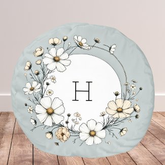 Sage Green Monogram Boho Flowers Personalized