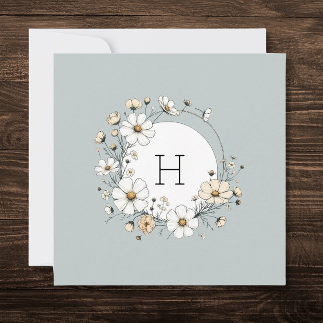 Sage Green Monogram Boho Flowers Personalized  Thank You Card (Creator Uploaded)