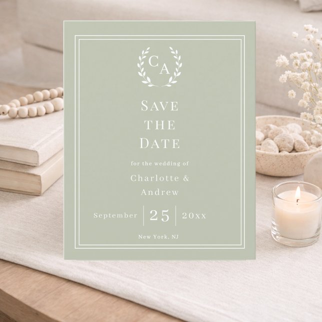 Sage green monogram budget wedding Save the Date  Flyer (Creator Uploaded)