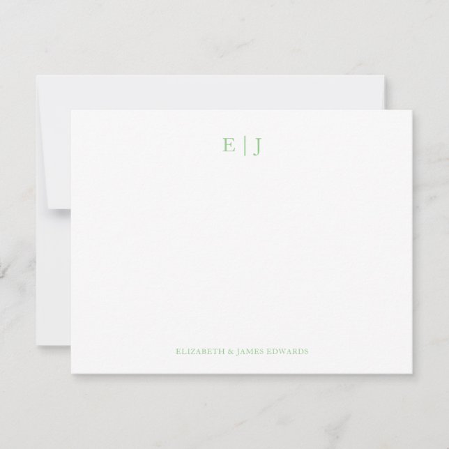 Sage Green Monogram Couple Initials Personalized Note Card (Front)