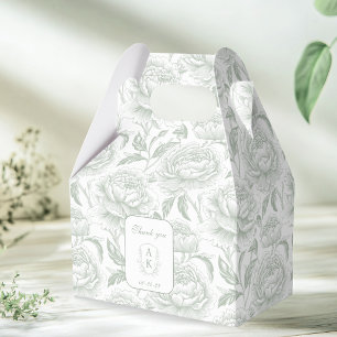 Sage Green Monogram Crest Chinoiserie Peonies Favor Boxes