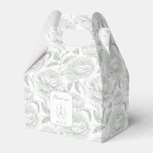 Sage Green Monogram Crest Chinoiserie Peonies Favor Boxes