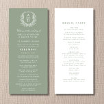 Sage Green Monogram Crest Wedding Program<br><div class="desc">Welcome your guests in style with this Sage Green Monogram Crest Wedding Program. Featuring a soft, botanical-inspired hue and an elegant custom crest, this program perfectly blends simplicity with refinement. Personalize it with your initials and ceremony details for a timeless keepsake. Ideal for outdoor, garden, or rustic-chic weddings, this program...</div>