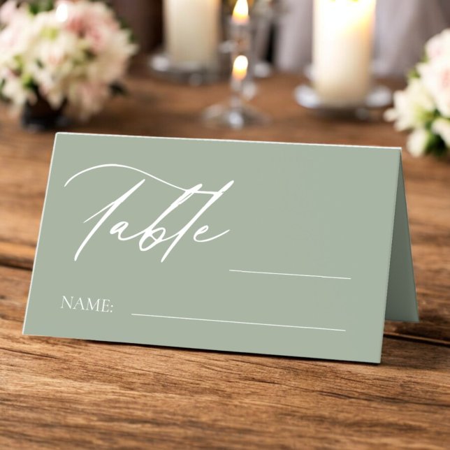 Sage Green Monogram Crest Wedding Table Number Place Card (Creator Uploaded)