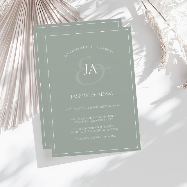 Sage Green Monogram Elegant Minimal Wedding Holiday Card (Creator Uploaded)