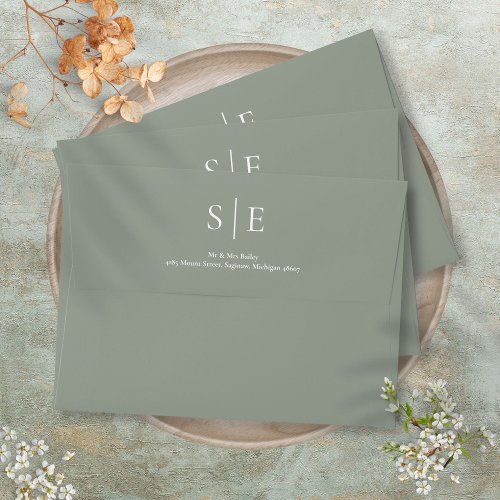 Sage Green Monogram Elegant Modern Return Address Envelope