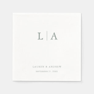 Sage Green Monogram Elegant Simple Wedding Napkins