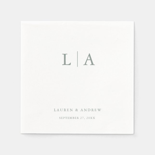 Sage Green Monogram Elegant Simple Wedding Napkins (Front)