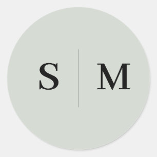Sage Green Monogram Elegant Wedding Classic Round Sticker