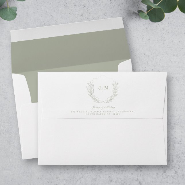 Sage Green Monogram Floral Wedding Envelope (Creator Uploaded)