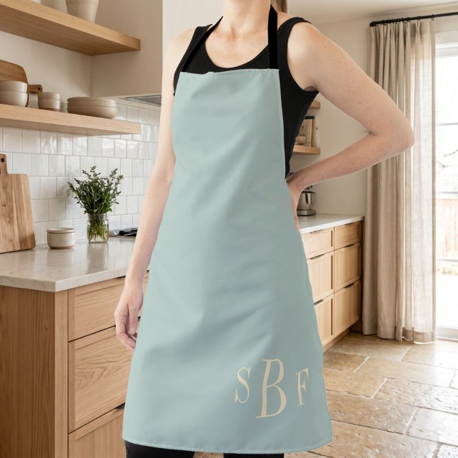 Sage Green Monogram Hostess Gift Apron (Monogram Sage Green Boho Modern Kitchen Gift Apron)