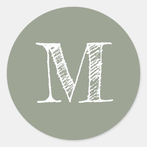 Sage Green Monogram Initial Classic Round Sticker